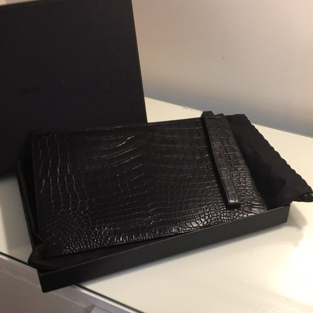 Elegant Black Designer Clutch Bag With Bag and Box